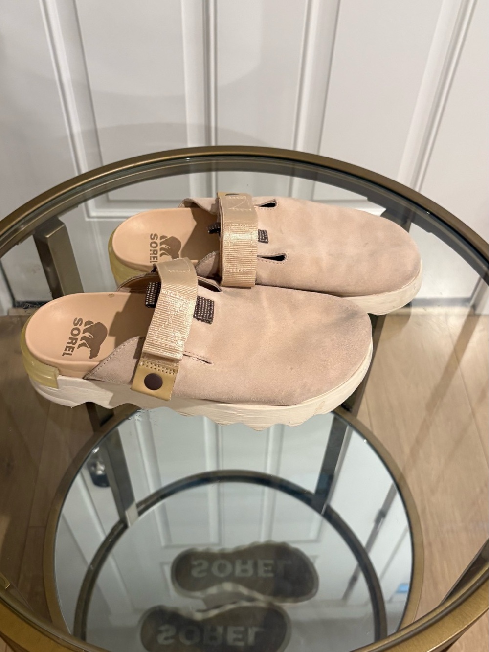 Sorel Beige Suede Slip-On Clogs with Adjustable Strap - Picture 3 of 6